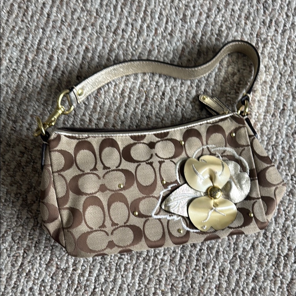 Coach Brown and Cream Signature Shoulder Bag